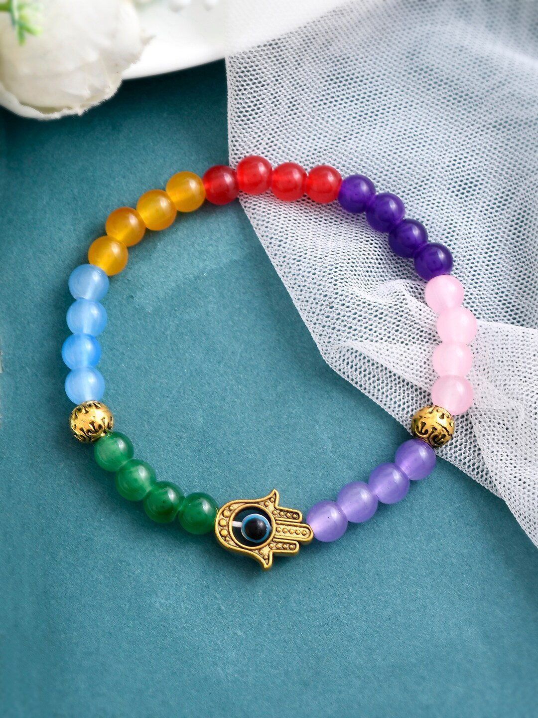 SHOOLIN Women 7 Chakra  Multicolored Stone Bracelet