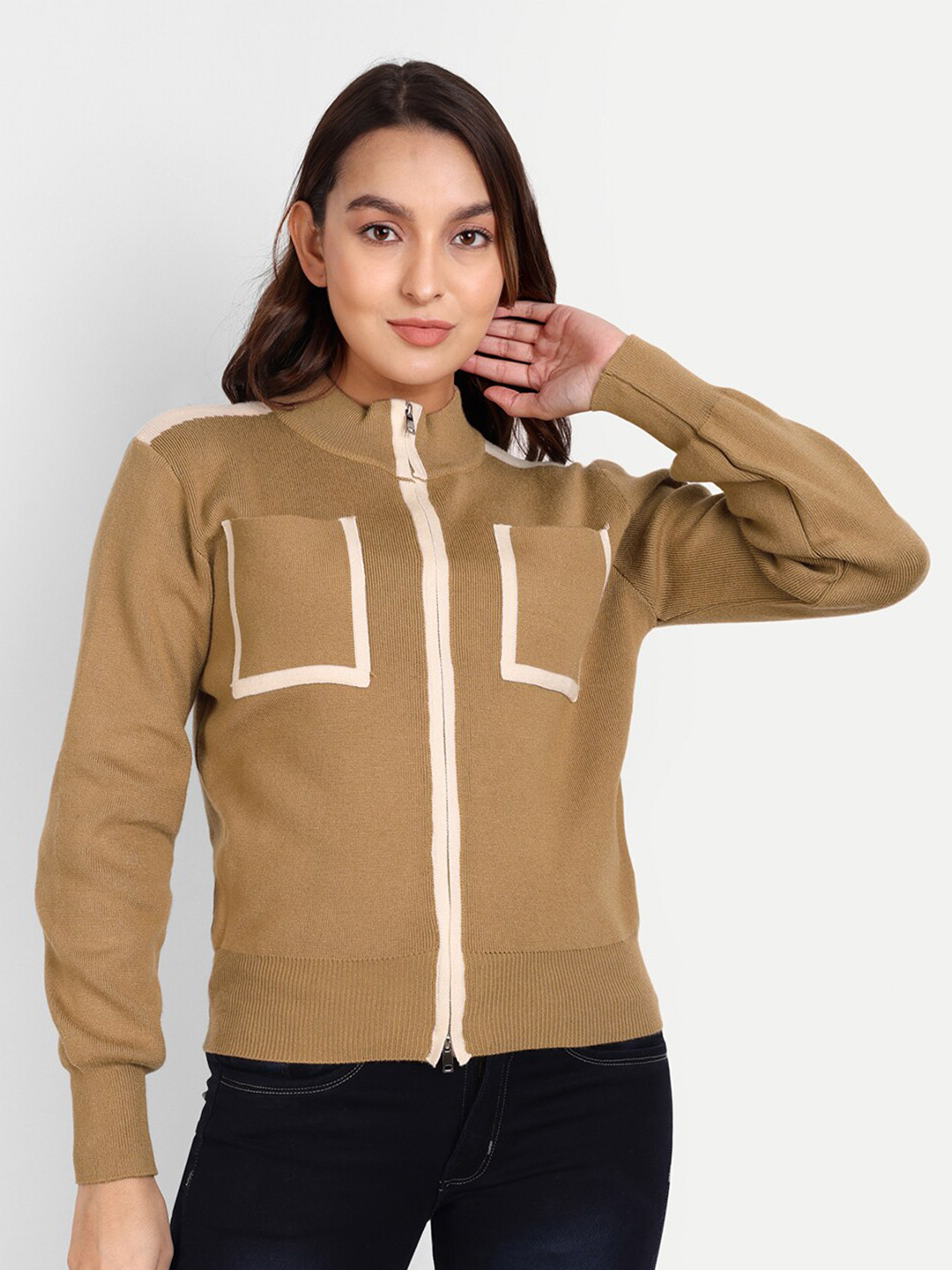 iki chic Women Mock Collar Cardigan