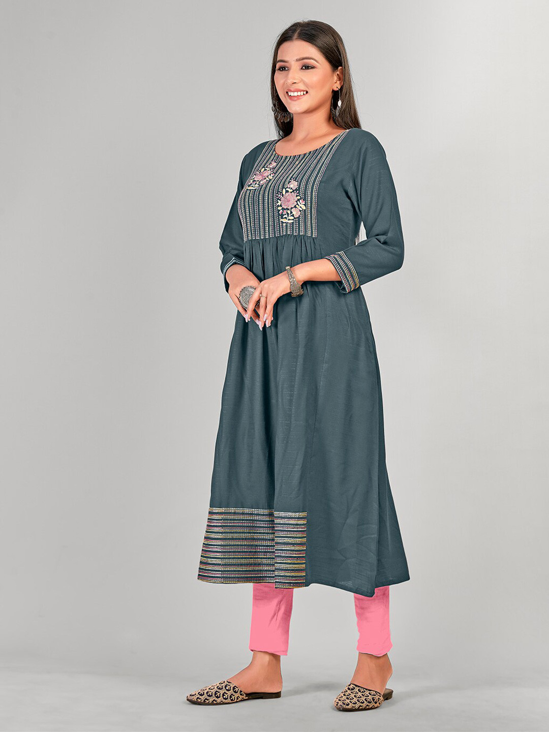 NH KAPDEWALA Ethnic Motifs Embroidered Thread Work Anarkali Kurta