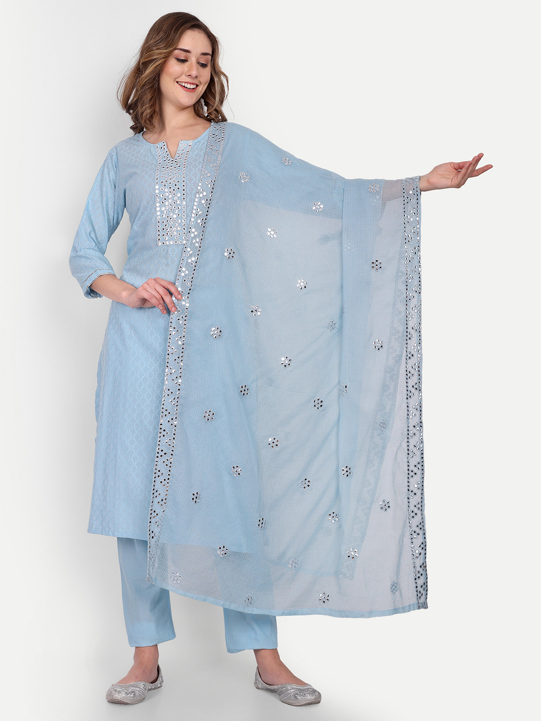 NH KAPDEWALA Ethnic Motifs Embroidered Pure Cotton Kurta with Trousers & With Dupatta