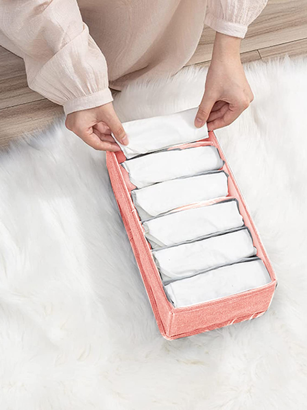 HOUSE OF QUIRK Orange 6 Grids Foldable Cotton Linen Closet Organizer