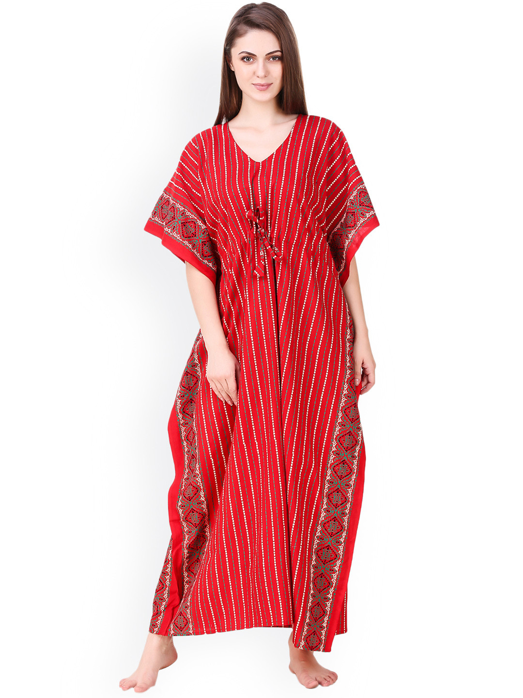 Masha Red Printed Kaftan Maxi Nightdress NT-A-175-926