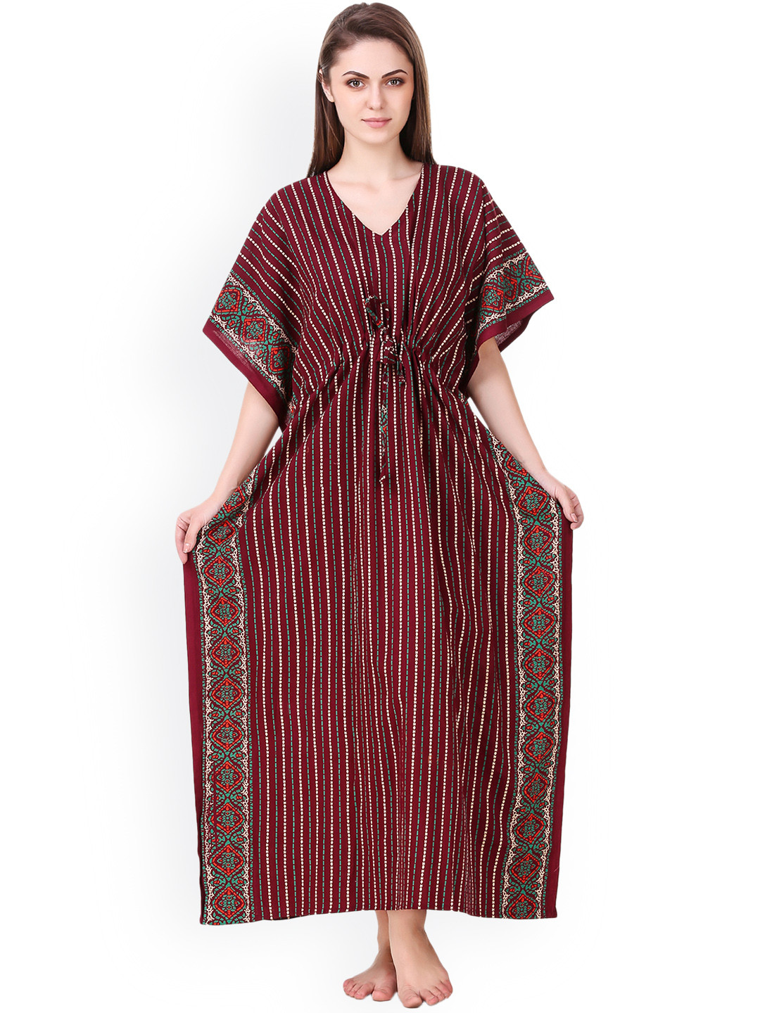 Masha Maroon Printed Kaftan Maxi Nightdress NT-A-175-927