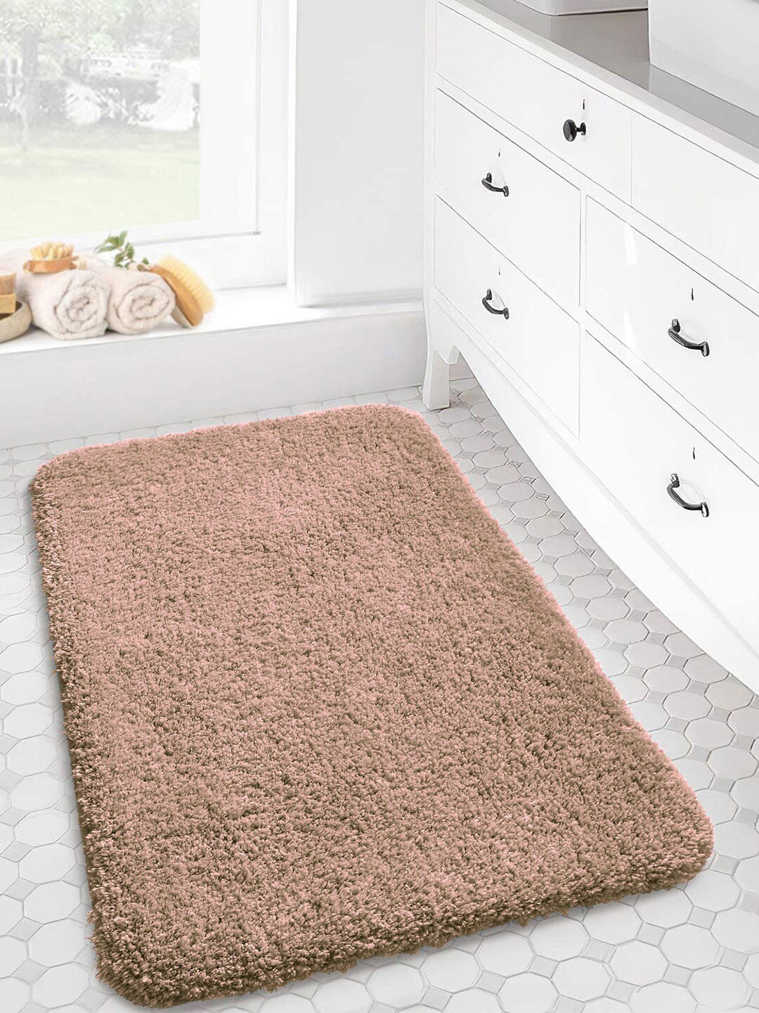 LUXEHOME INTERNATIONAL Vegas Rust Brown Textured 2800 GSM Microfibre Anti-Slip Bath Rugs