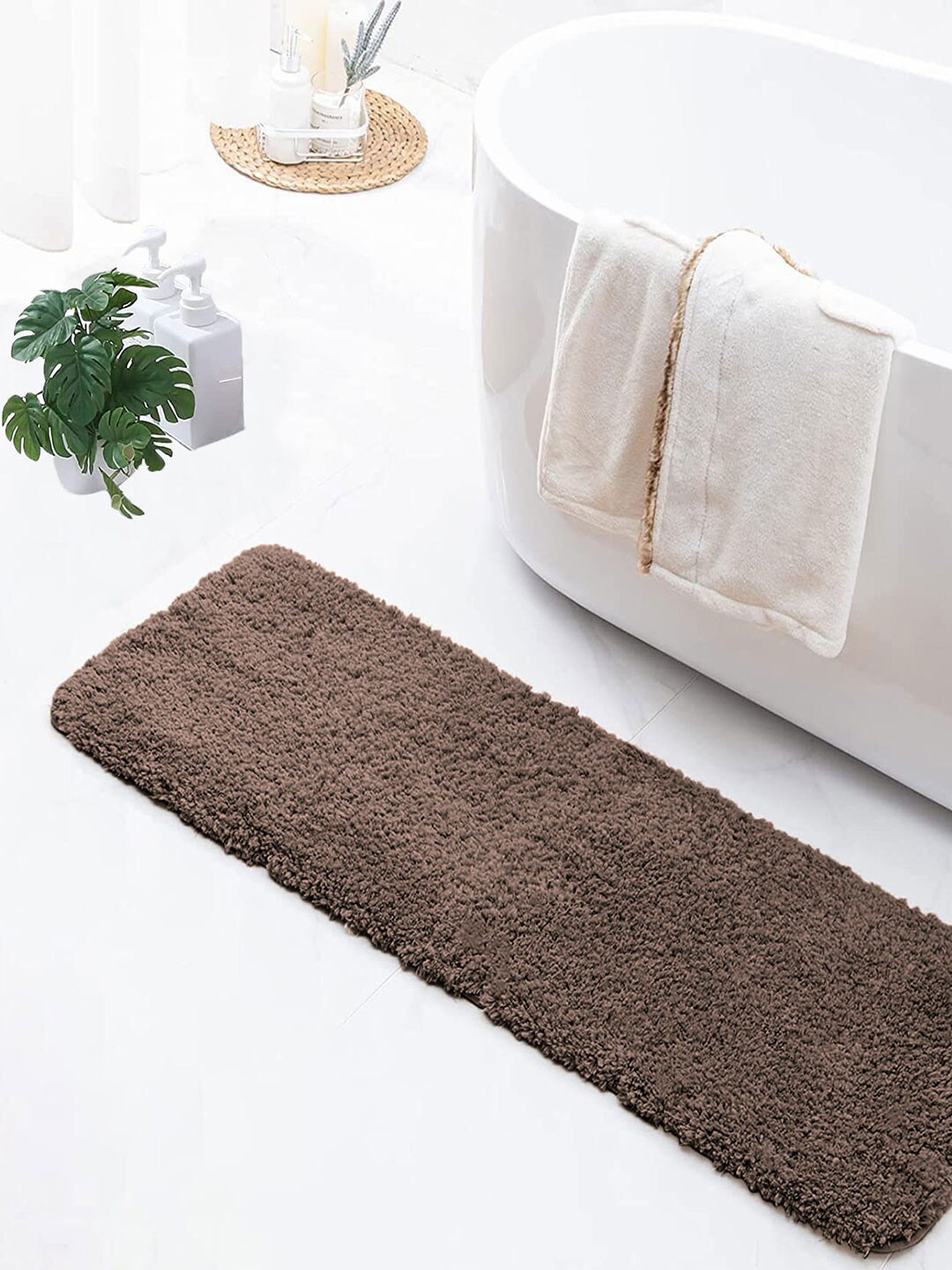 LUXEHOME INTERNATIONAL Vegas Brown 2800 GSM Microfibre Anti-Skid Bath Rug