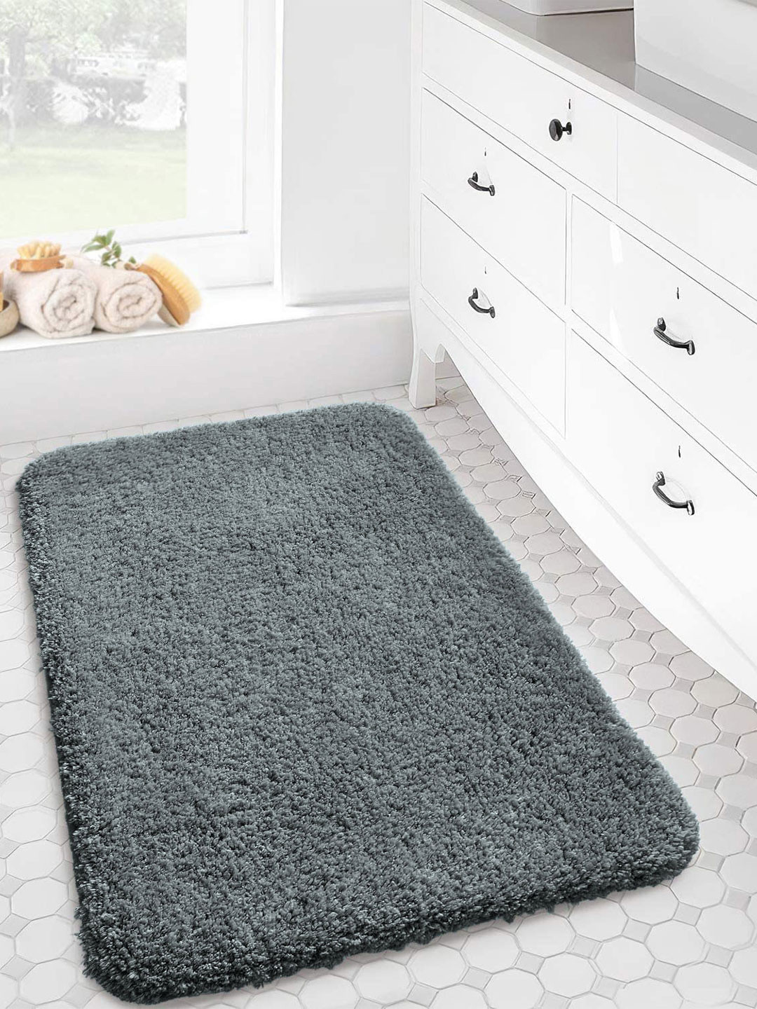 LUXEHOME INTERNATIONAL Vegas Grey Ultra Soft Microfibre 2800 GSM Anti-Skid Bath Rugs