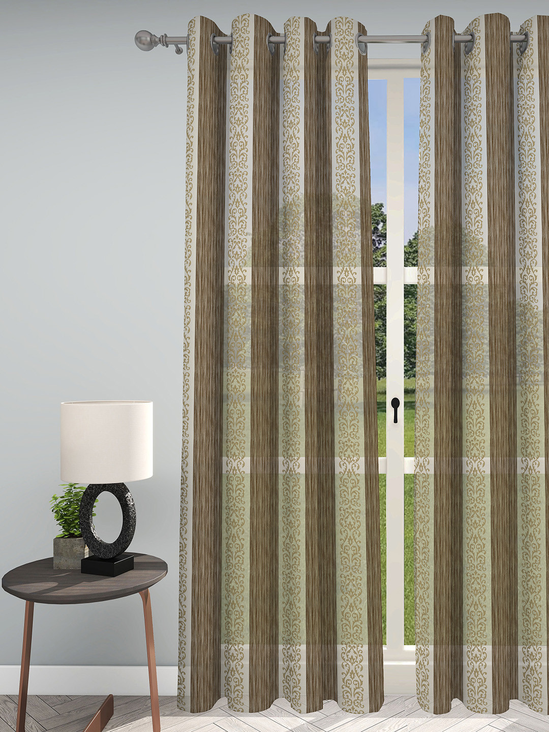 GM Hamilton Brown & Beige Embroidered Sheer Door Curtain