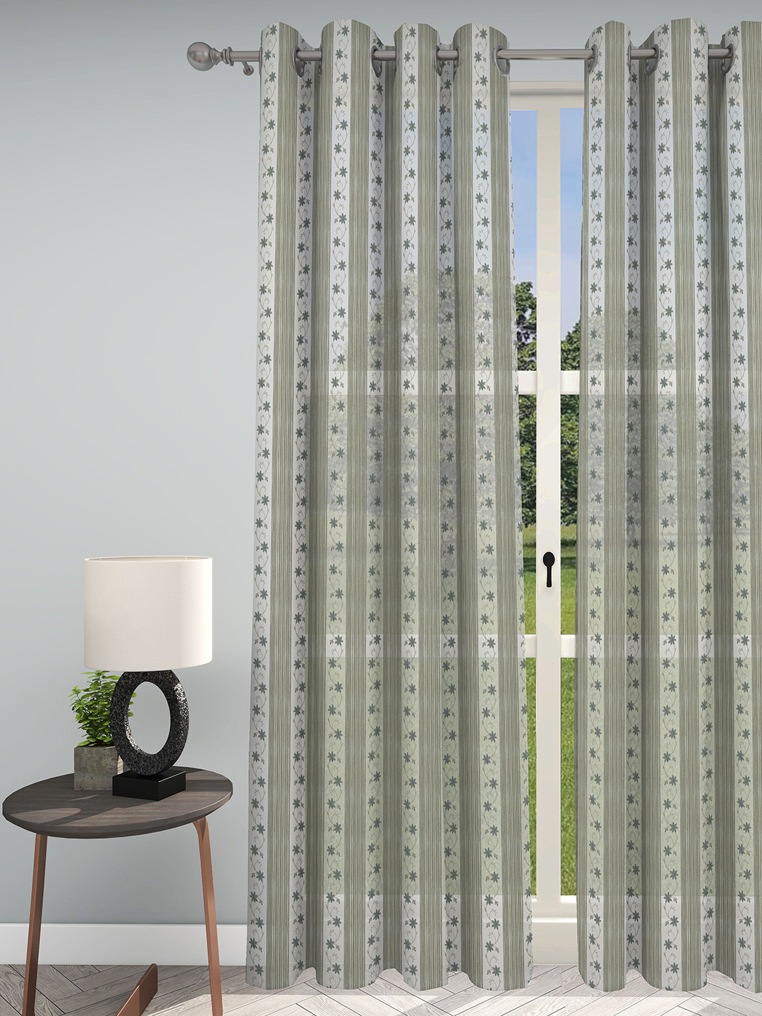 GM Hamilton Grey Embroidered Sheer Door Curtain