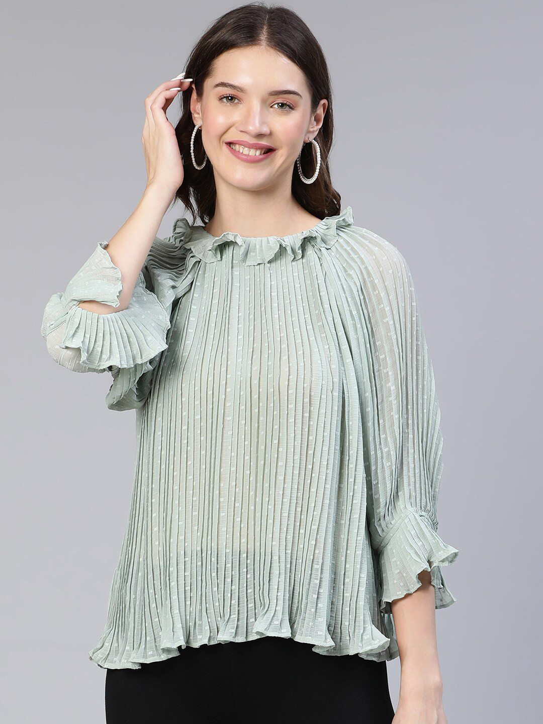 Oxolloxo Raglan sleeved Accordion Pleats Top