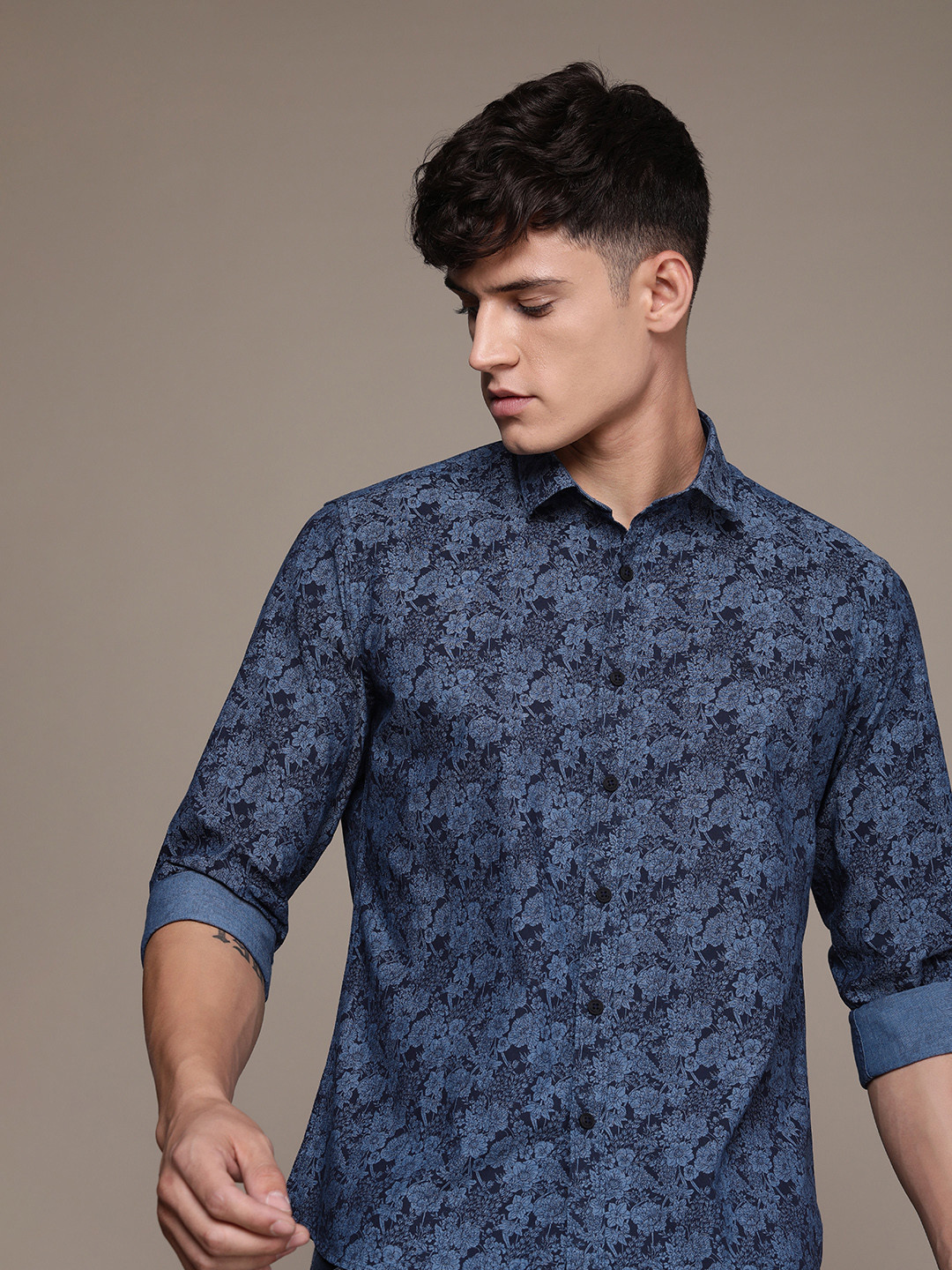 French Connection Slim Fit Floral Printed Pure Cotton Casual Shirt