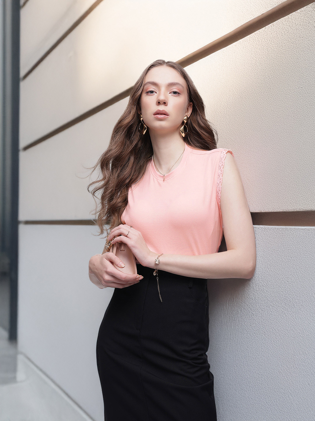 French Connection Pure Cotton T-shirt with Lace Detail