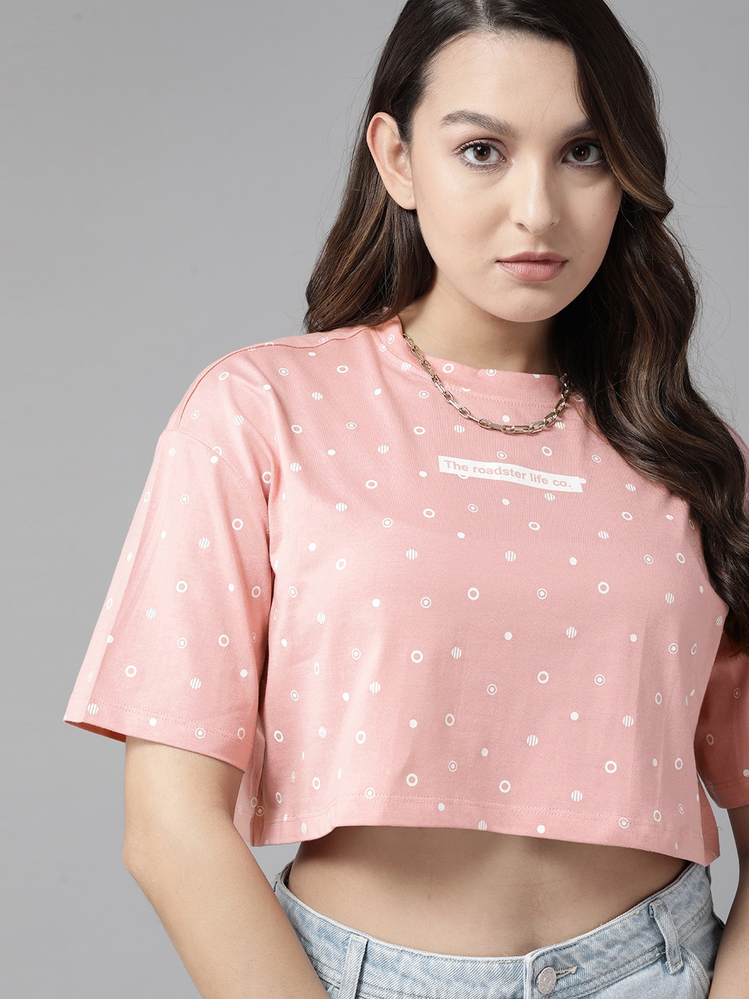 The Roadster Lifestyle Co. Brand Logo Printed Pure Cotton Boxy Super Crop T-shirt