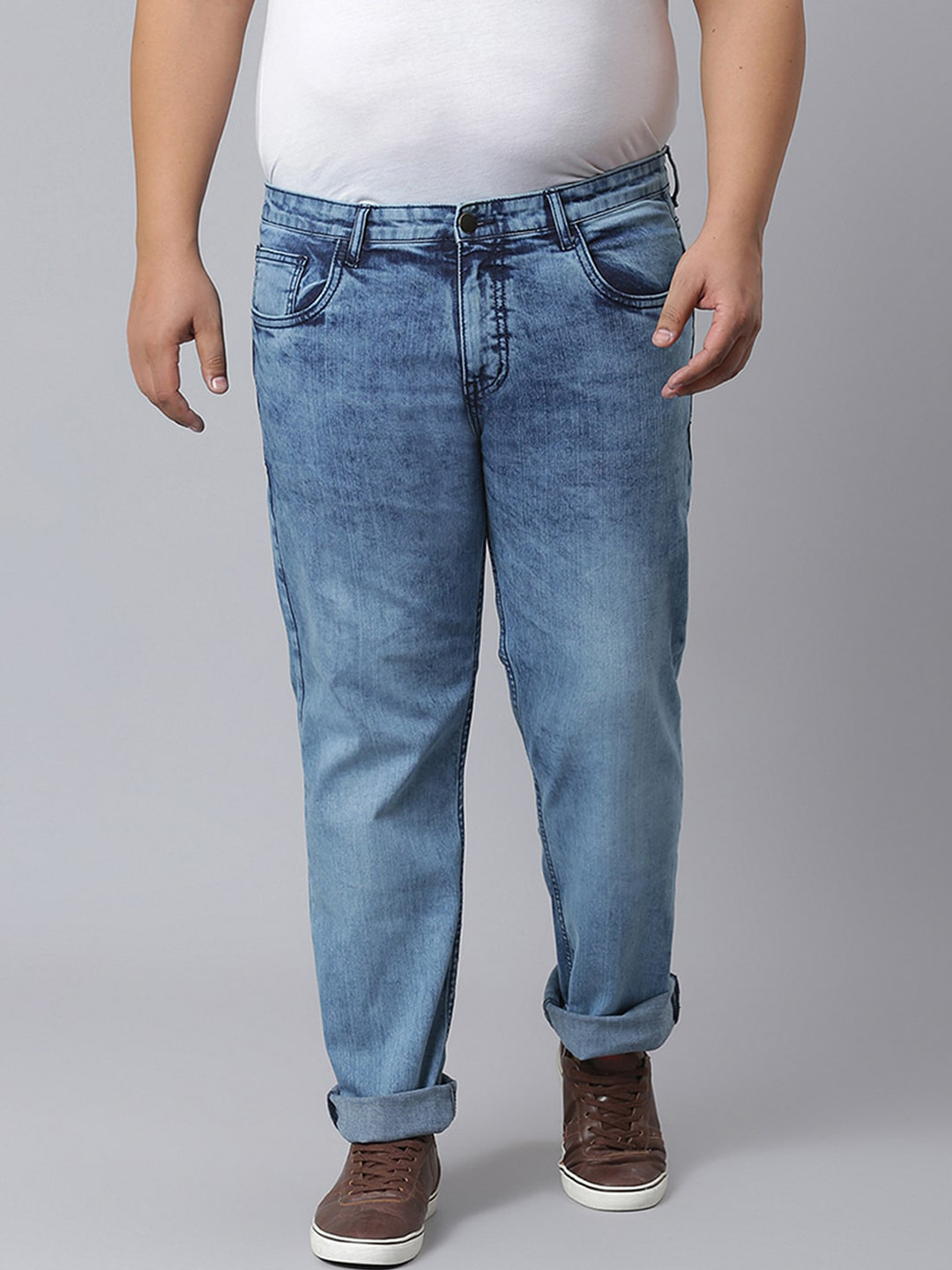 Instafab Plus Men Plus Size Blue Jean Relaxed Fit Heavy Fade Cotton Jeans