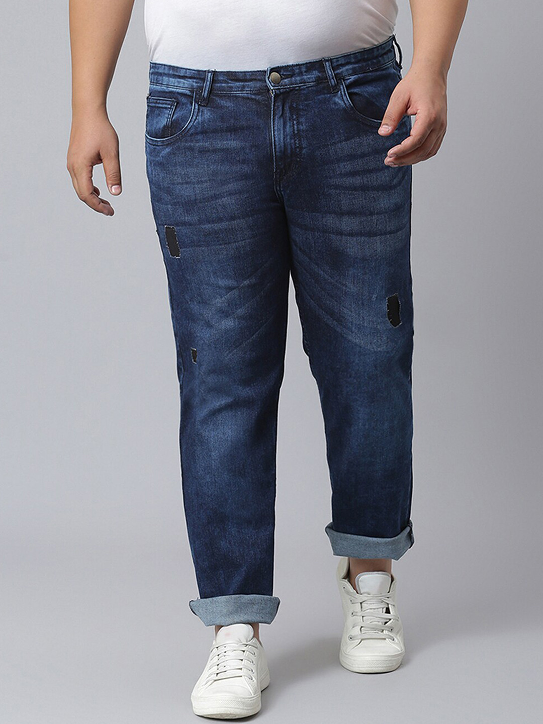 Instafab Plus Plus Size Men Jean Relaxed Fit Mildly Distressed Light Fade Cotton Jeans