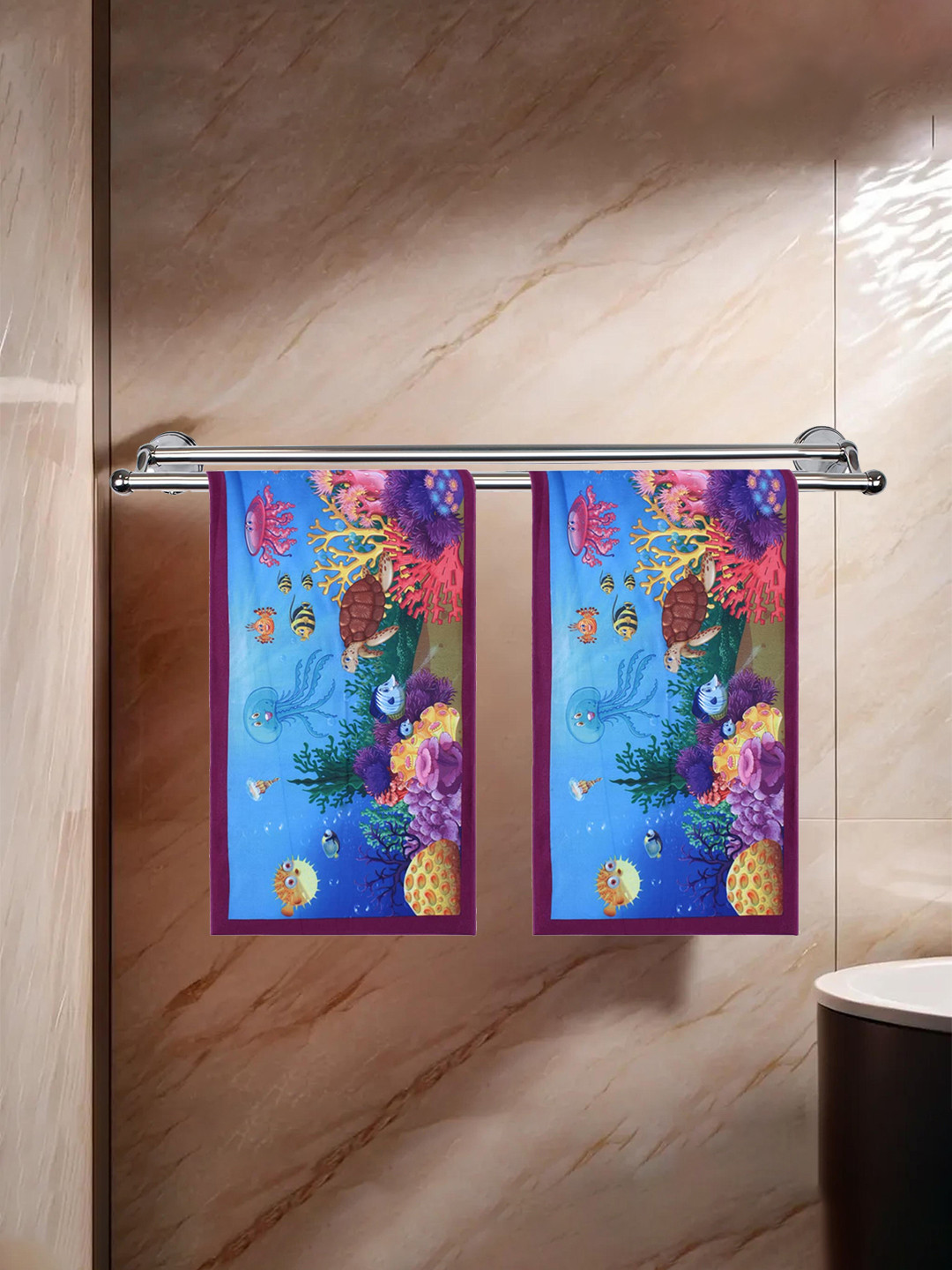 Kuber Industries Kids Set Of 2 Blue & Purple 350 GSM Cotton Bath Towels