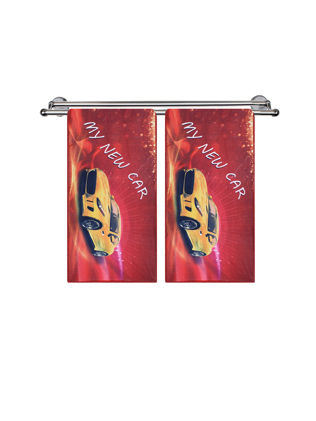 Kuber Industries Kids Pack Of 2 Maroon Car Printed Super Absorbent 350 GSM Cotton Bath Towels