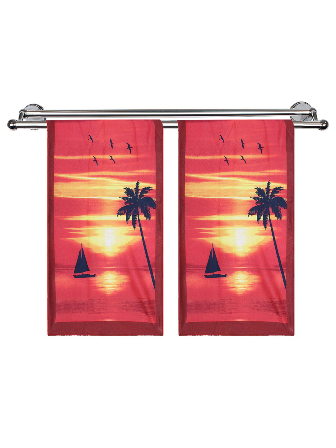Kuber Industries Kids Set Of 2 Red & Yellow Sunrise Printed Super Absorbent 350 GSM Cotton Bath Towels