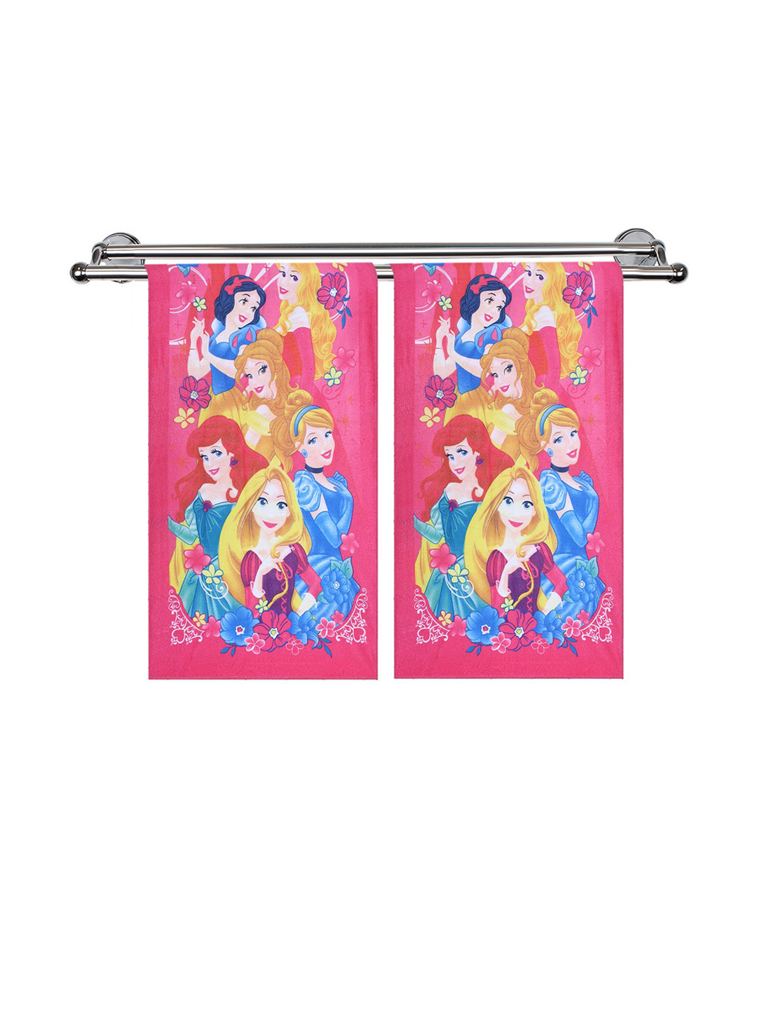 Kuber Industries Kids Set Of 2 Pink & Blue Princess Printed Super Absorbent 350 GSM Cotton Bath Towels