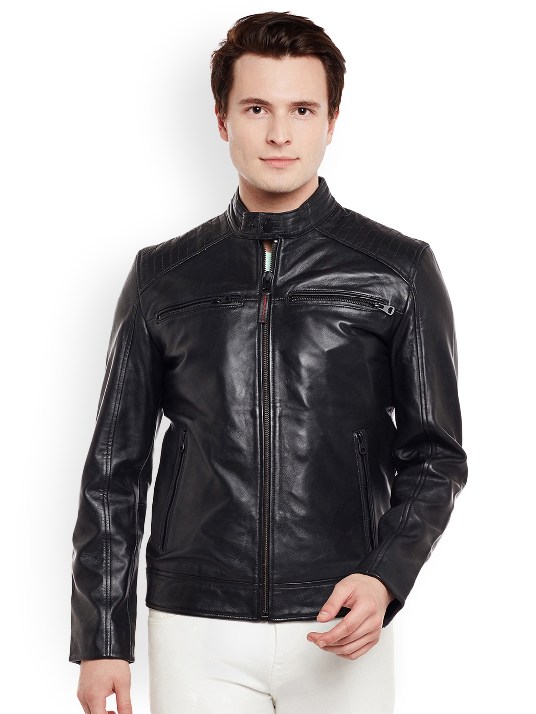 Justanned Distress Leather Denim Jacket M