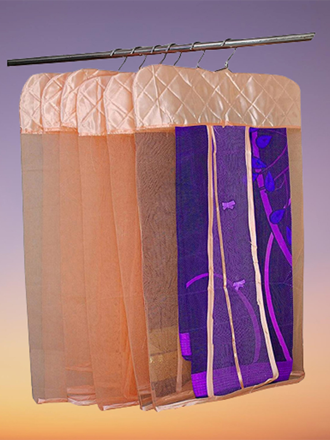 atorakushon Set of 12 Peach Self Design Satin Hanging Saree Covers