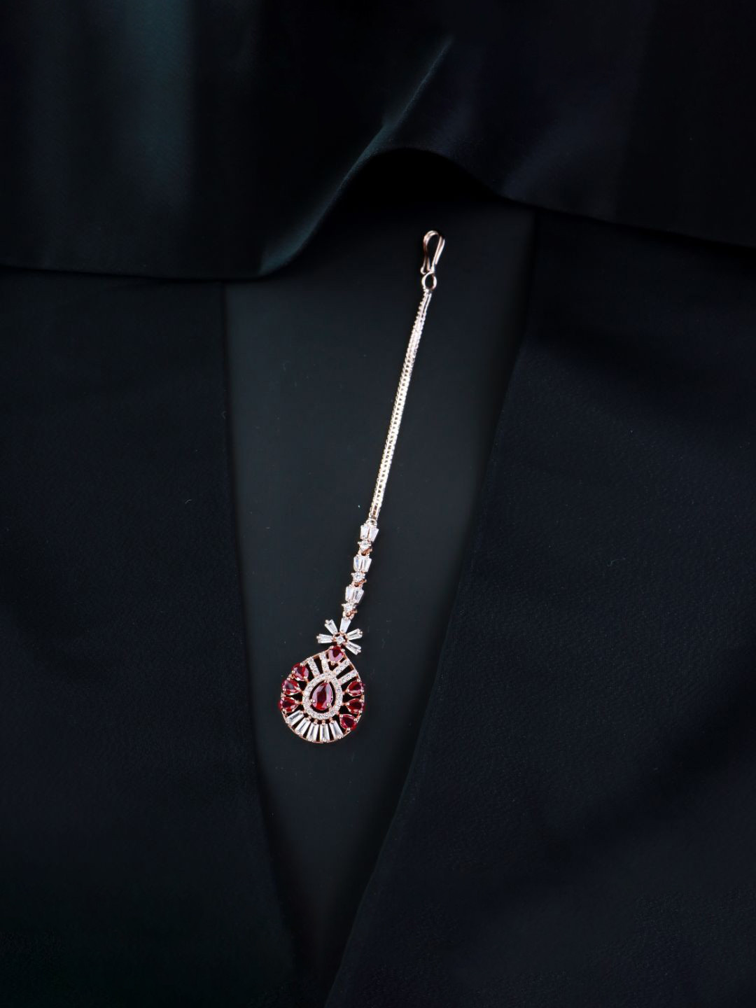 I Jewels Rose Gold-Plated AD-Studded Maang Tikka