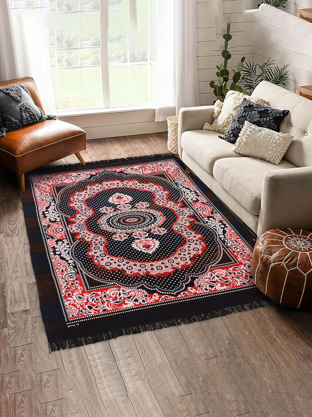 Kuber Industries Brown Kalamkari Paisley Pattern Velvet Non Slip Rectangular Carpet