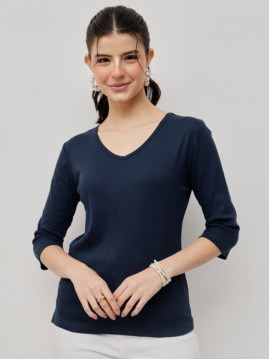 Espresso Women V-Neck Pure Cotton T-shirt