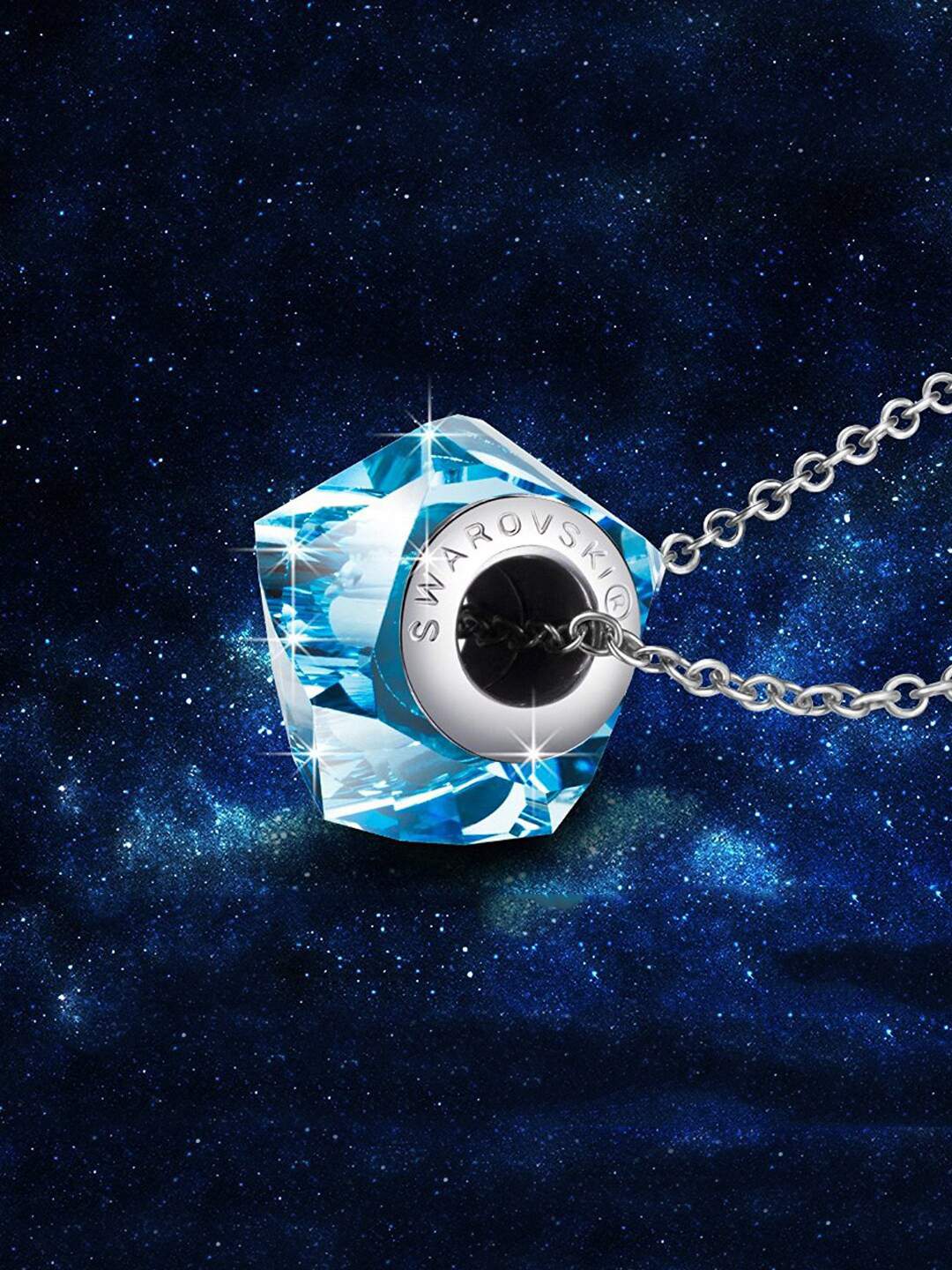 Young & Forever Blue Geometric Silver-Plated Crystal Pendant Necklace