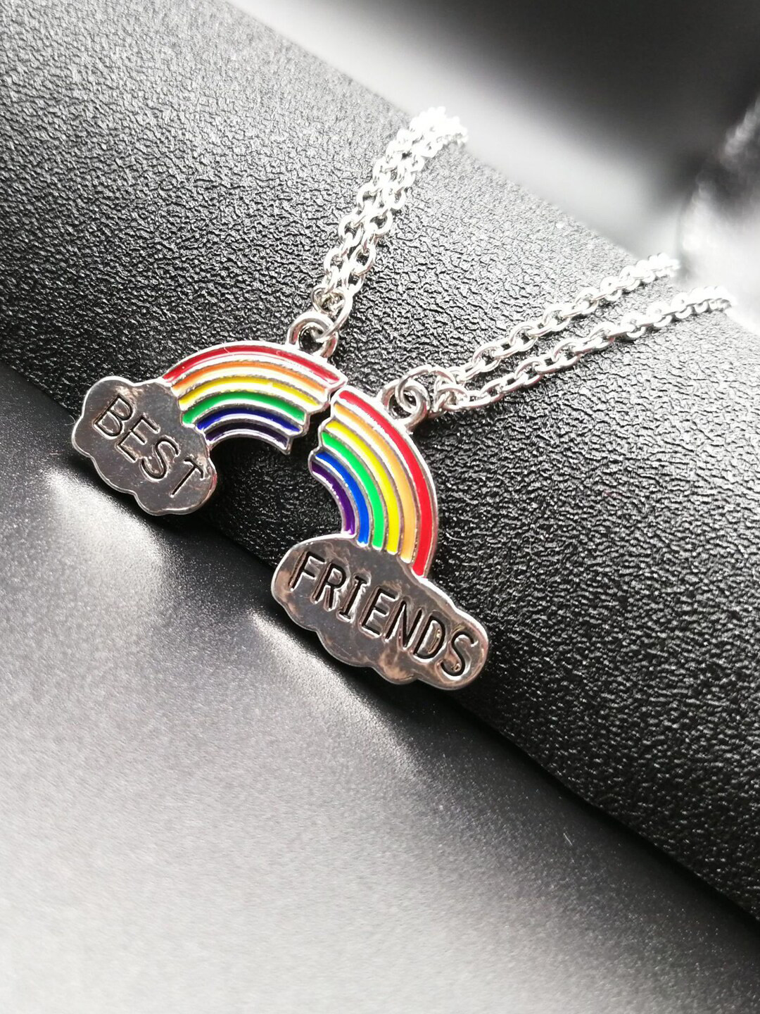 Young & Forever Unisex Silver-Plated Best Friends Forever Rainbow Pendant Necklace