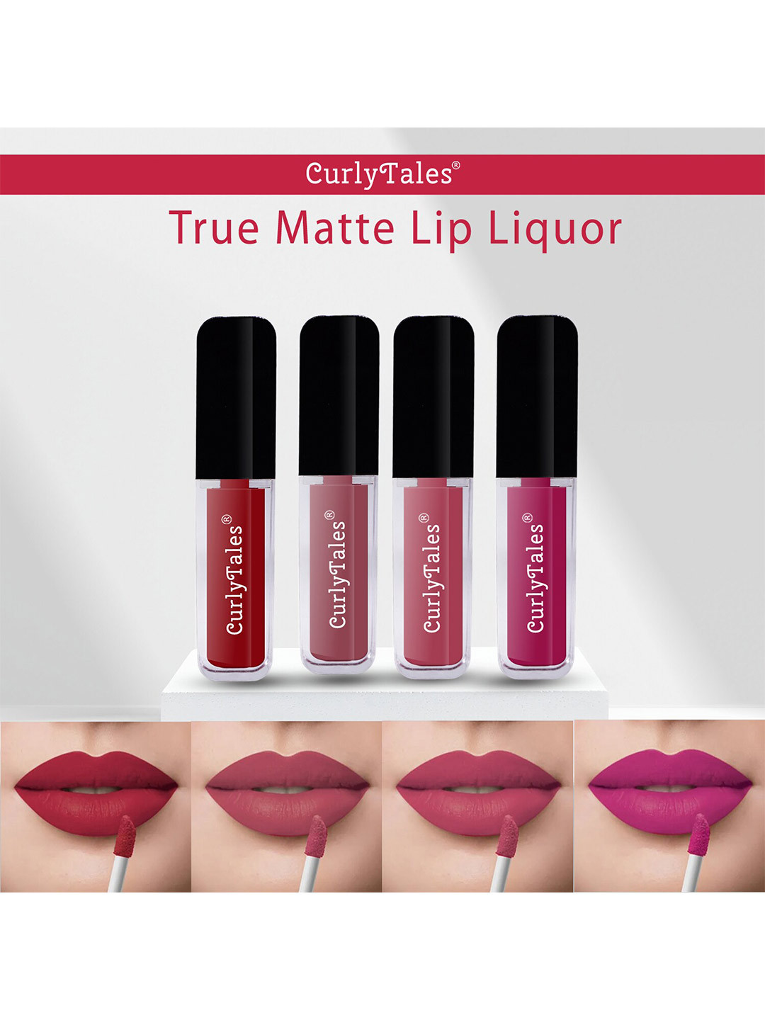 CurlyTales Set Of 4 Lightweight & Waterproof True Matte Liquid Lipstick 16ml - 03+09+10+12