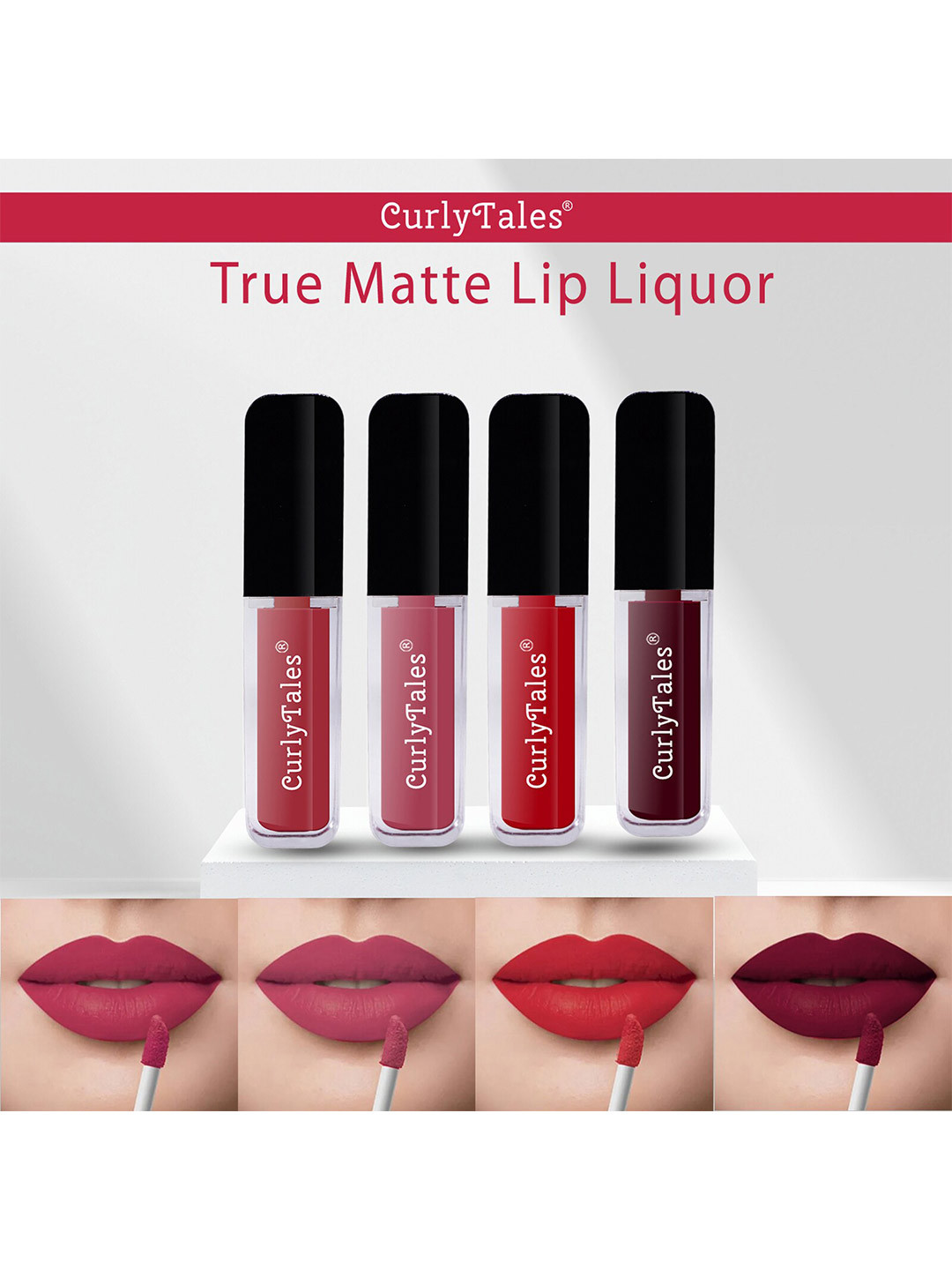 CurlyTales Set Of 4 Lightweight & Waterproof True Matte Liquid Lipsticks - 06, 10, 11, 13