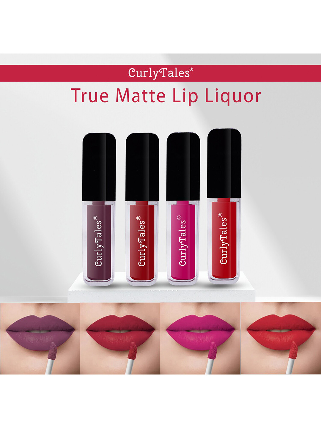 CurlyTales Set Of 4 Lightweight & Waterproof True Matte Ceaseless Lipsticks-01, 03, 04, 11