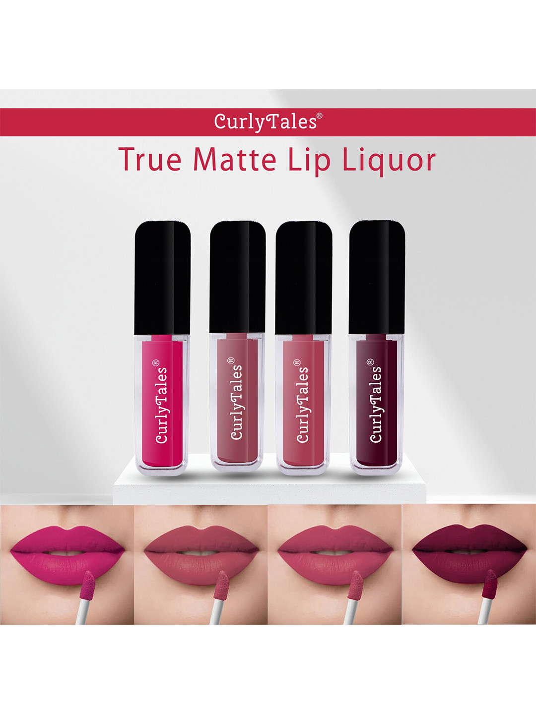 CurlyTales Set Of 4 Lightweight & Waterproof True Matte Liquid Lipsticks - 05, 09, 10, 15