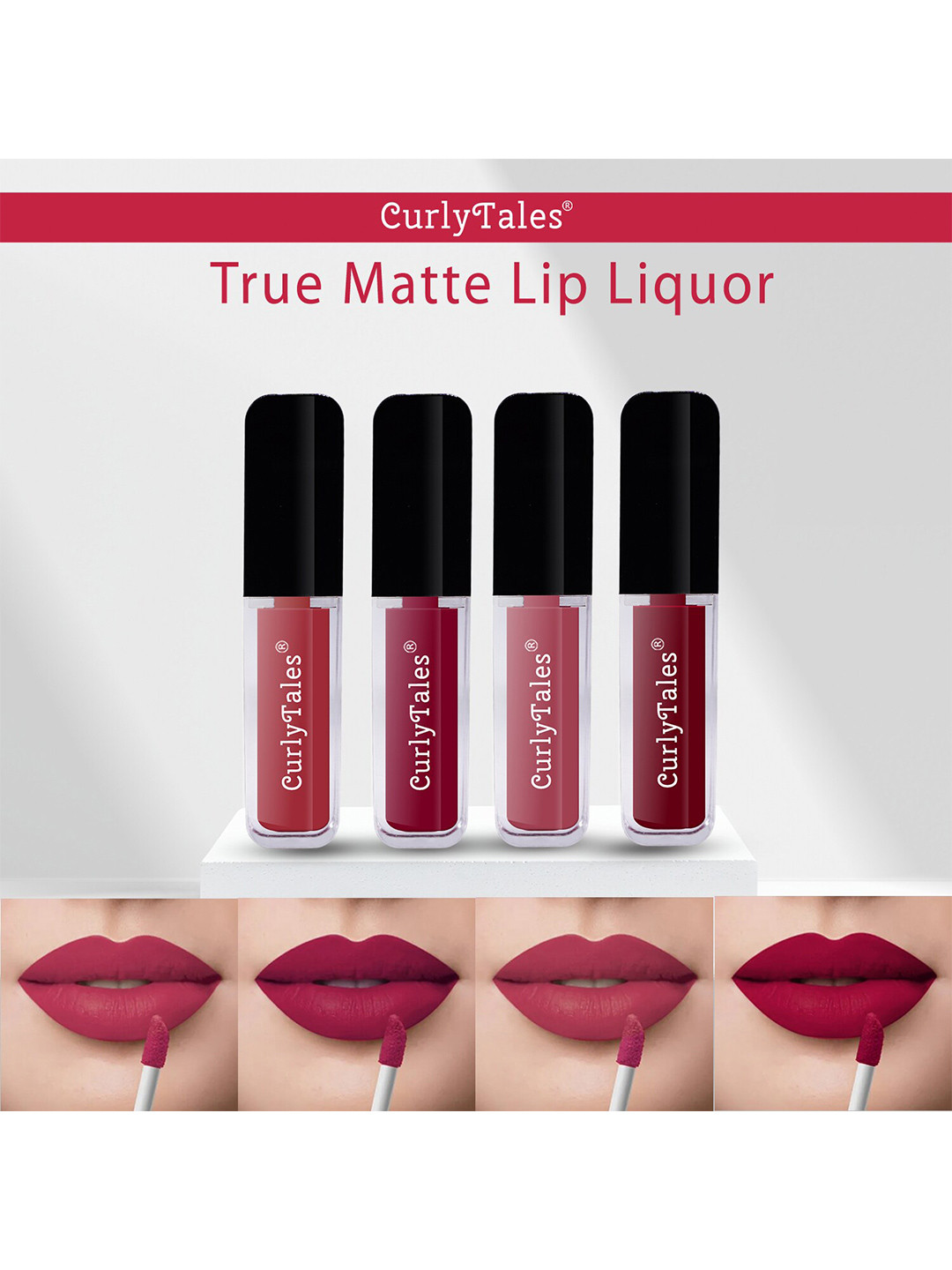 CurlyTales Set Of 4 Lightweight & Waterproof True Matte Liquid Lipsticks - 06, 07, 08, 14