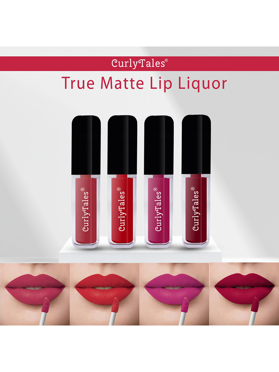 CurlyTales Set of 4 True Matte Vegan Long Lasting Liquid Lipstick with Vit E - 4 ml each