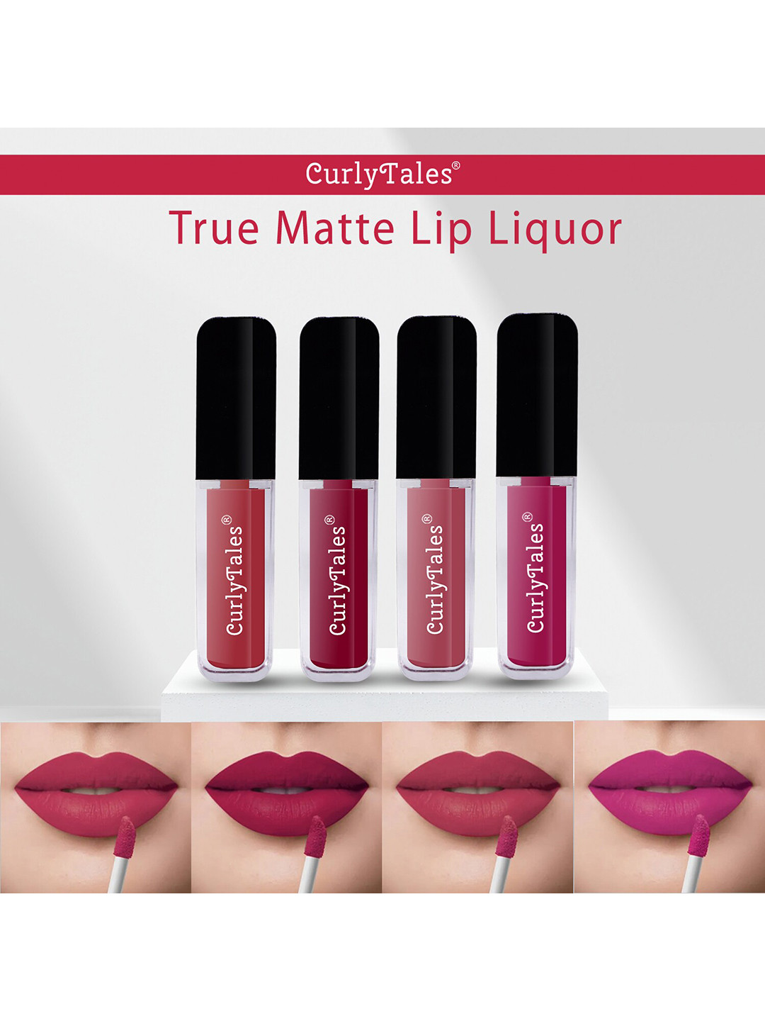 CurlyTales Set of 4 True Matte Vegan Long Lasting Liquid Lipstick with Vit E - 4 ml each