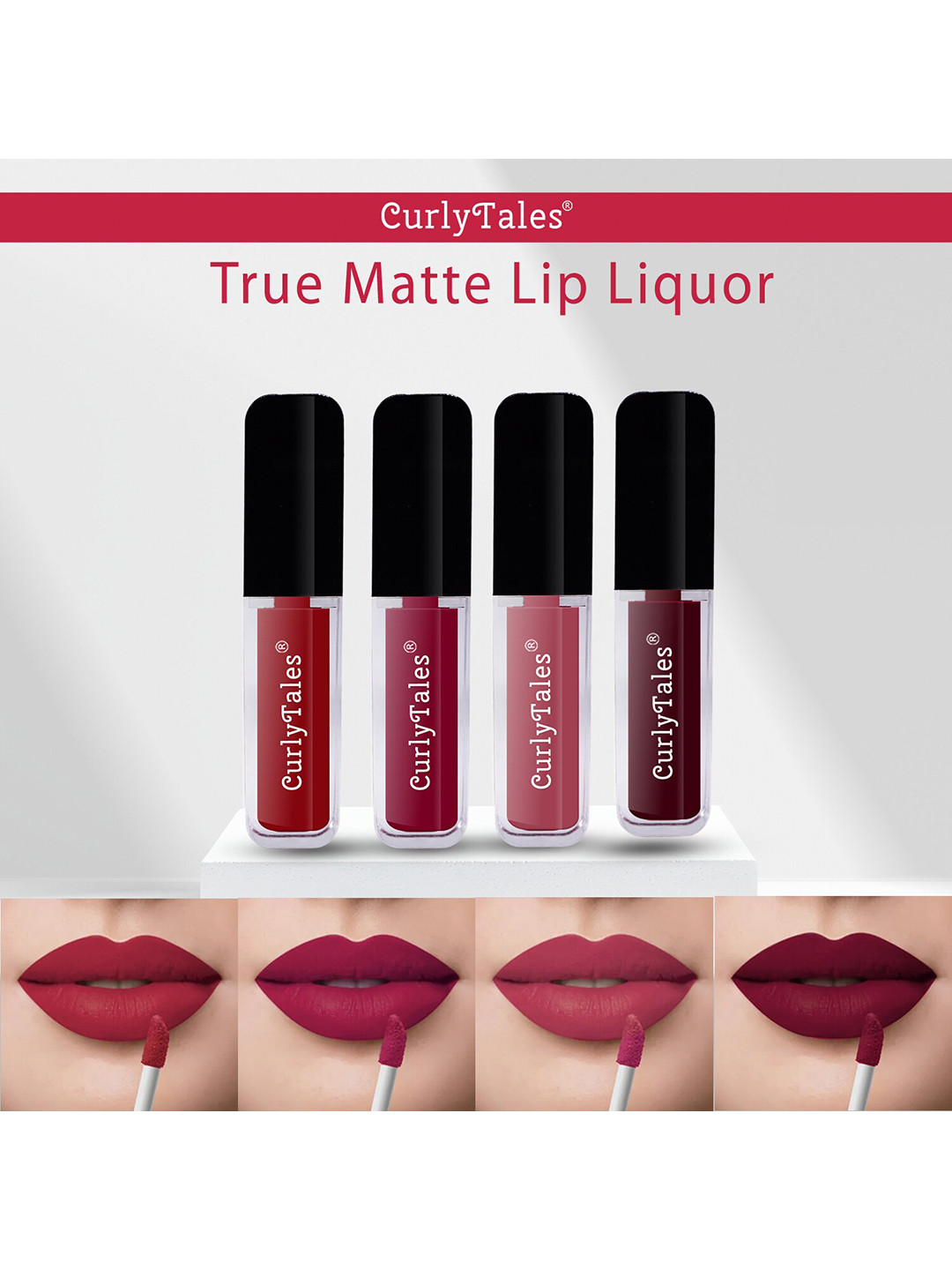 CurlyTales Set of 4 True Matte Vegan Long Lasting Liquid Lipstick with Vit E - 4 ml each