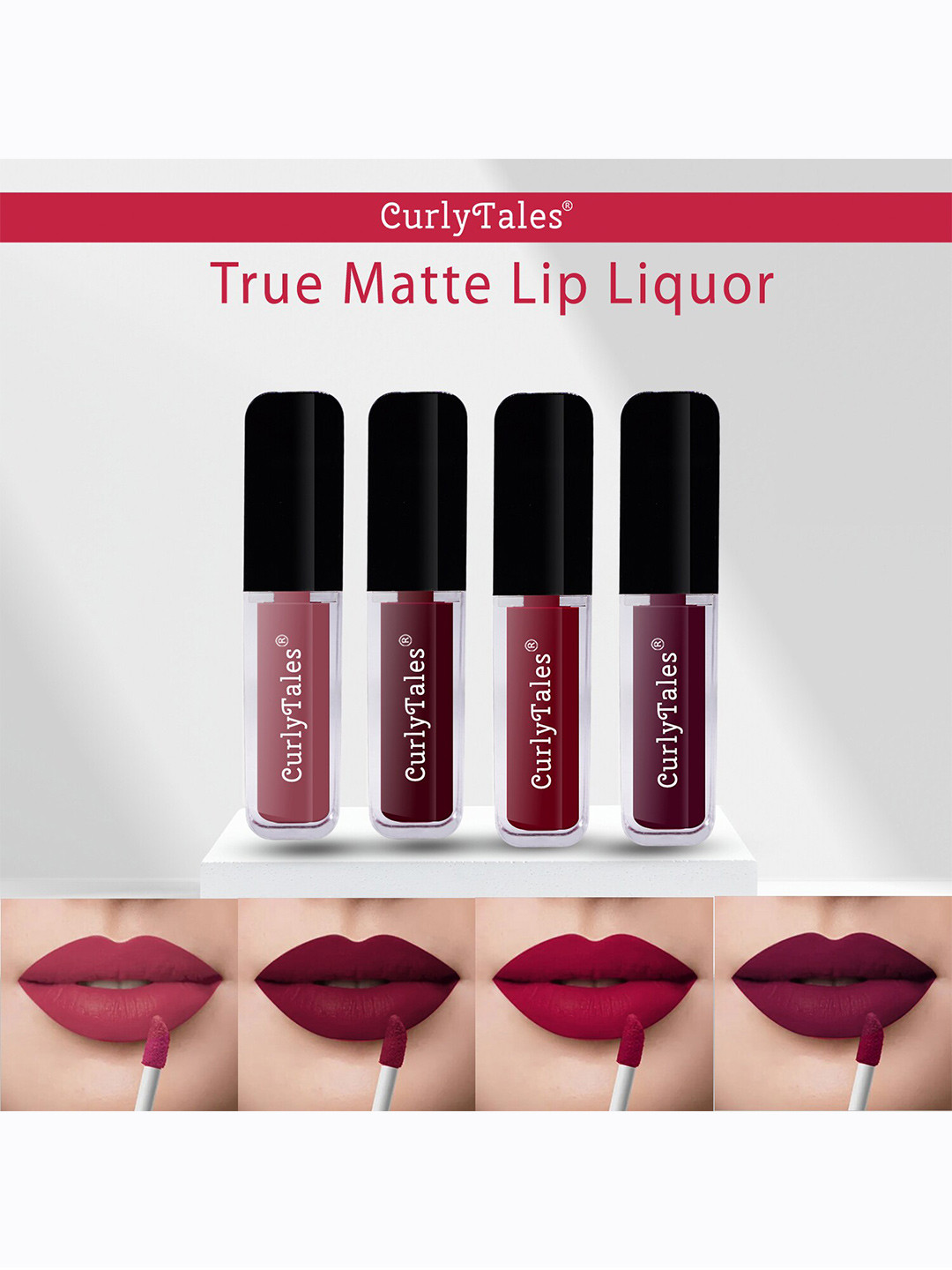 CurlyTales True Matte Set Of 4 Liquid Lipstick 4ml Each - Nude, Maroon, Wine 13 & 15