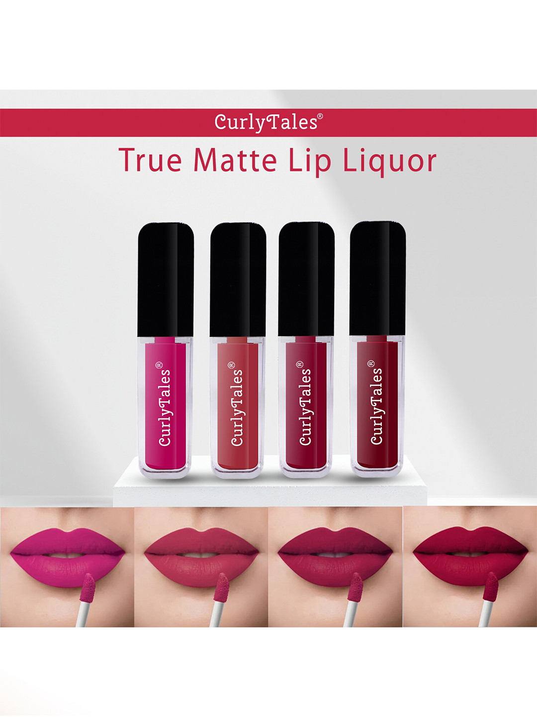 CurlyTales True Matte Set Of 4 Liquid Lipstick - Magenta, Brick Red, Cherry Red, Maroon