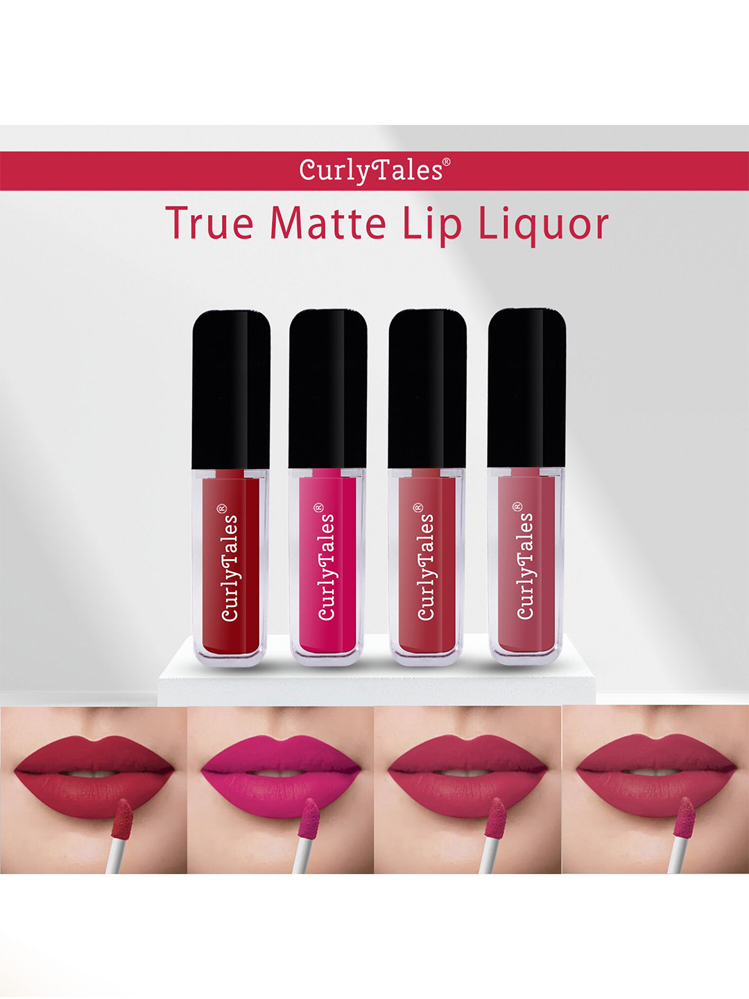 CurlyTales True Matte Set Of 4 Liquid Lipstick - Red, Magenta, Brick Red, Pink Nude