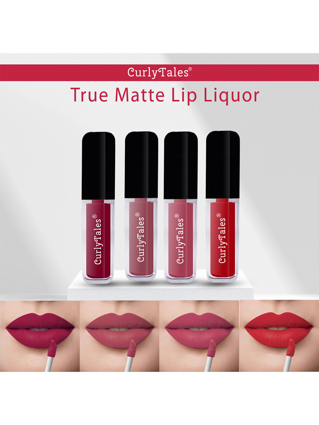 CurlyTales Set Of 4 Lightweight & Waterproof True Matte Liquid Lipstick 16ml - 07+09+10+11