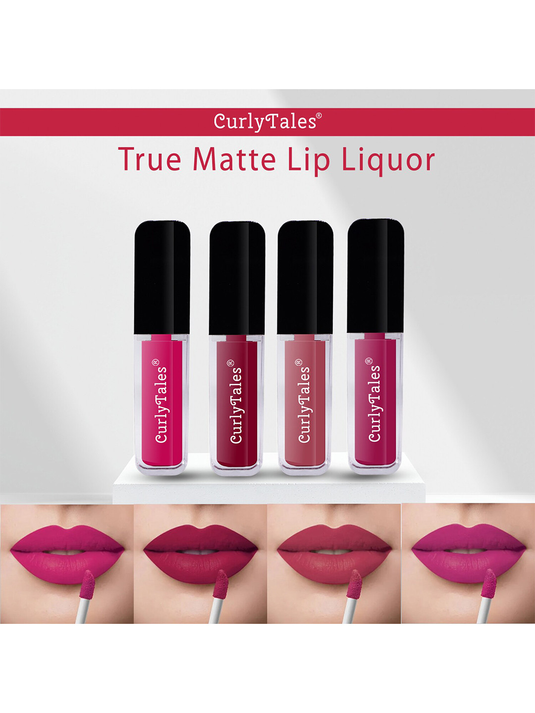CurlyTales Set of 4 True Matte Lip Color with Vitamin E 4 ml - Shade 05, 07, 08, 12