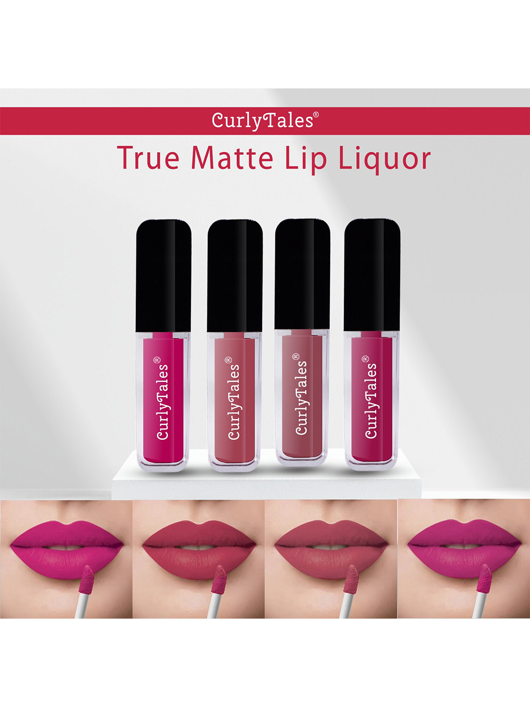 CurlyTales Set of 4 True Matte Lip Color 4 ml - Shade 04, 08, 09, 12