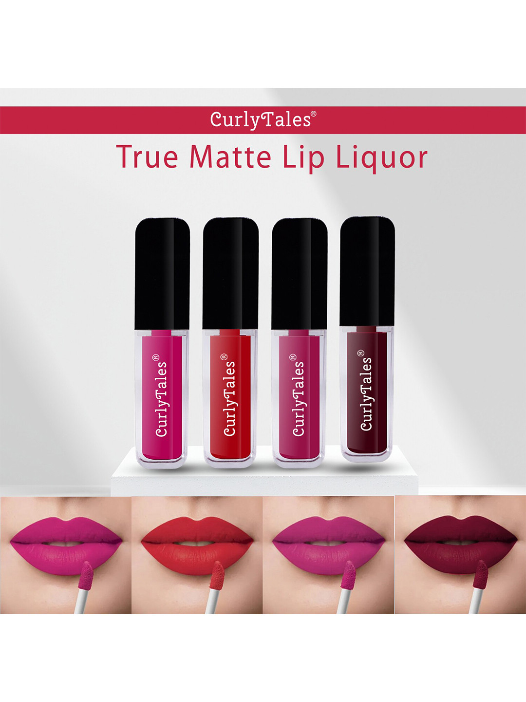 CurlyTales Set of 4 True Matte Lip Color 4 ml - Shade 04, 11, 12, 13
