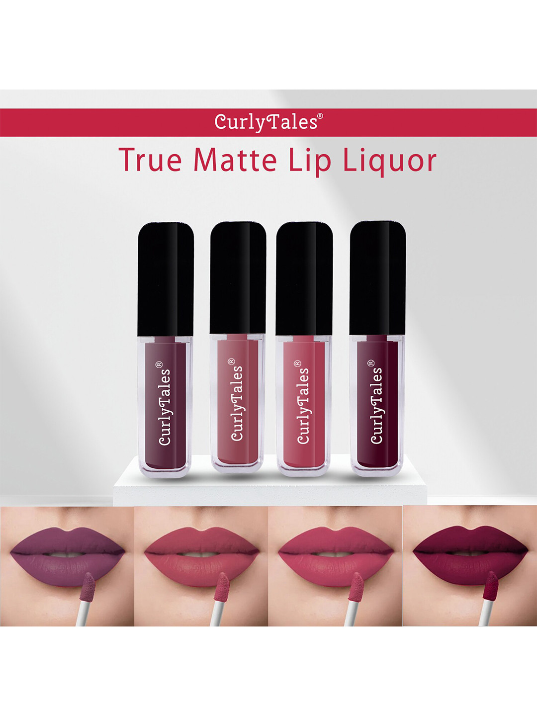CurlyTales Set of 4 True Matte Lip Color 4 ml - Shade 01, 09, 10, 15