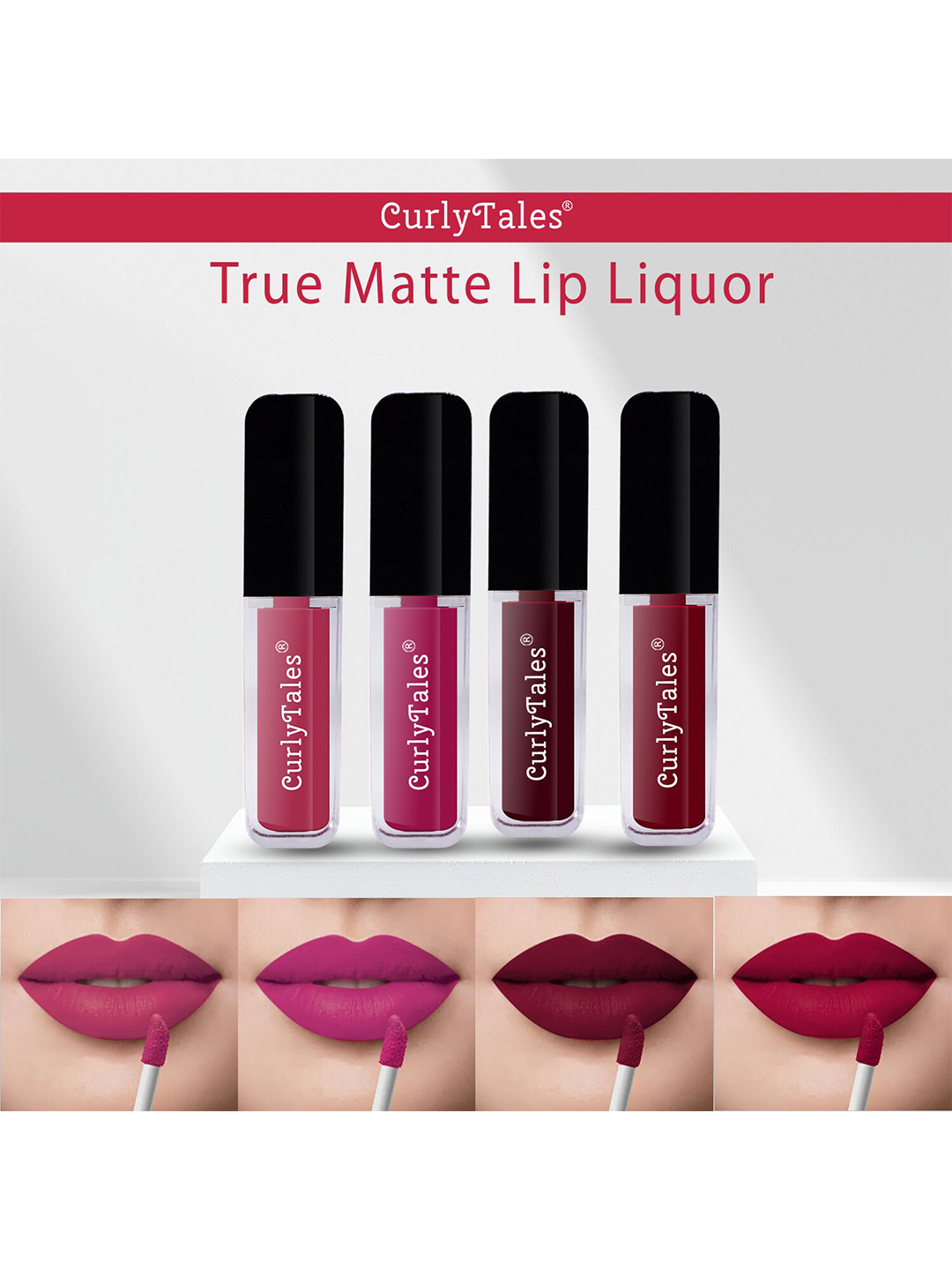 CurlyTales Set of 4 True Matte Lip Color 4 ml - Shade 02, 12, 13, 14