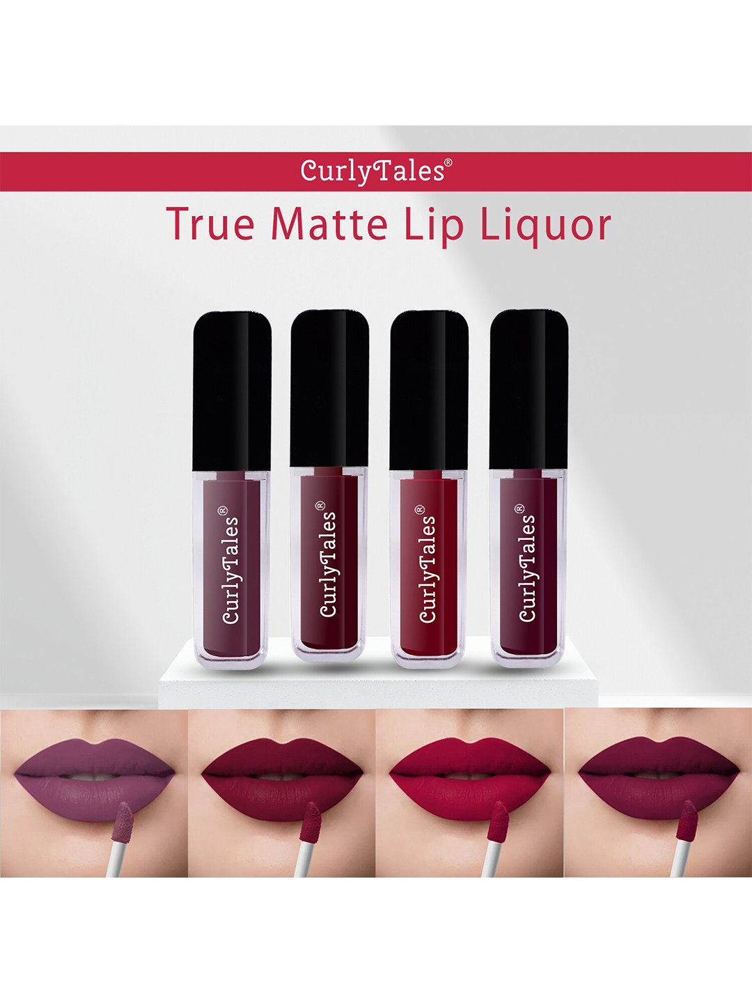CurlyTales Set of 4 True Matte Lip Color 4 ml - Shade 01, 13, 14, 15