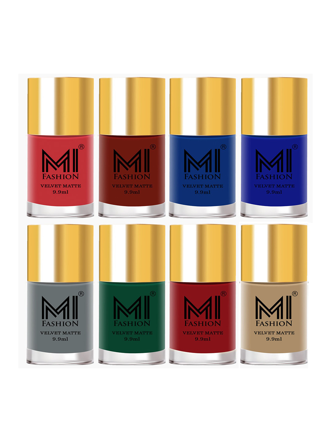 MI FASHION Set Of 8 Velvet Matte Long Lasting Nail Polish - 9.9ml Each