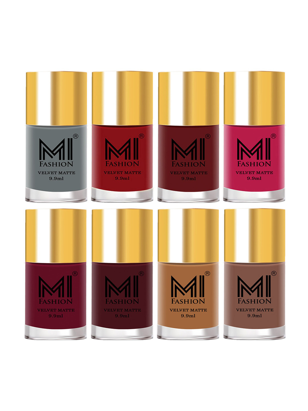 MI FASHION Set Of 8 Velvet Matte Long Lasting Nail Polish - 9.9ml Each