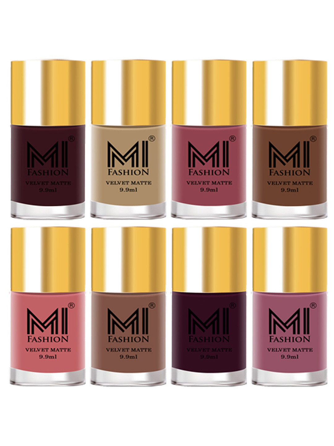 MI FASHION Set of 8 Velvet Matte Long Lasting Nail Polish 9.9 ml Each-Wine 03 - Nude 32 - Tan 33 - Nude 34 - Rose 35 - Dark Nude 36 - Wine 37 - Rose 39